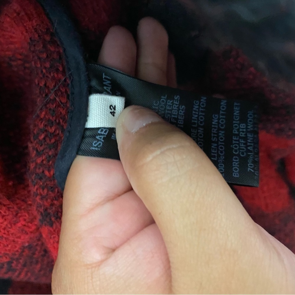 Isabel Marant Buffalo Plaid Red Black Checkered Wool Long Coat Collar Sz 42 - Picture 14 of 15